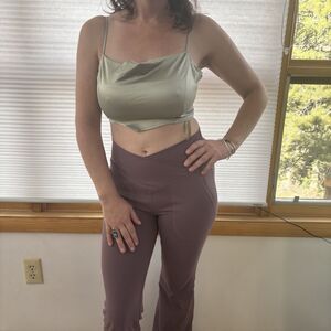 Pretty Little Thing Size 6 Sage Green Satin Crop Top